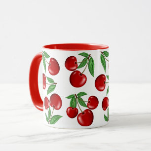 Taza Dibujo De Cerezas Rojas En Todo El Patrón