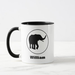 Taza Dibujo de elefante negro en círculo blanco persona