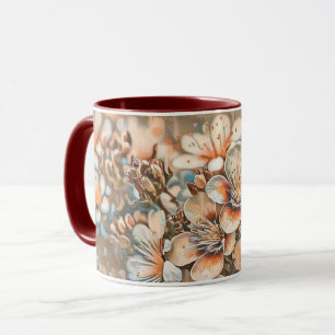Taza Dibujo de flores de cerezo beige vintage