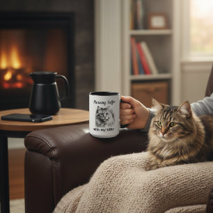 Taza Dibujo de Gatito Adorable Agregar Foto Personaliza