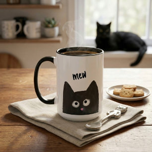 Taza Dibujo de gato negro con crayón adorable Mia Lúdic