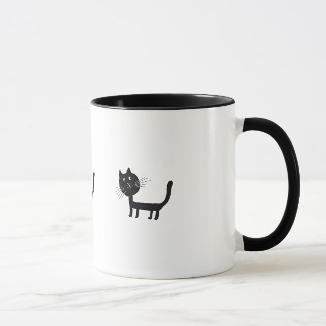 Taza Dibujo de gato negro lindo (Derecha)