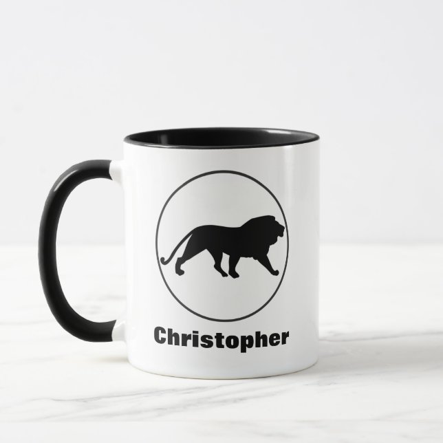 Taza Dibujo de león negro en Personalizar de marco circ (Izquierda)