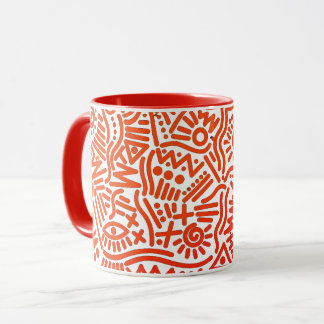 Taza Dibujo de línea abstracta roja negrita de dos tono