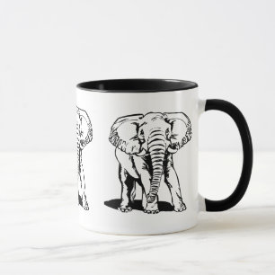 Taza Dibujo de líneas de elefante negro lindo