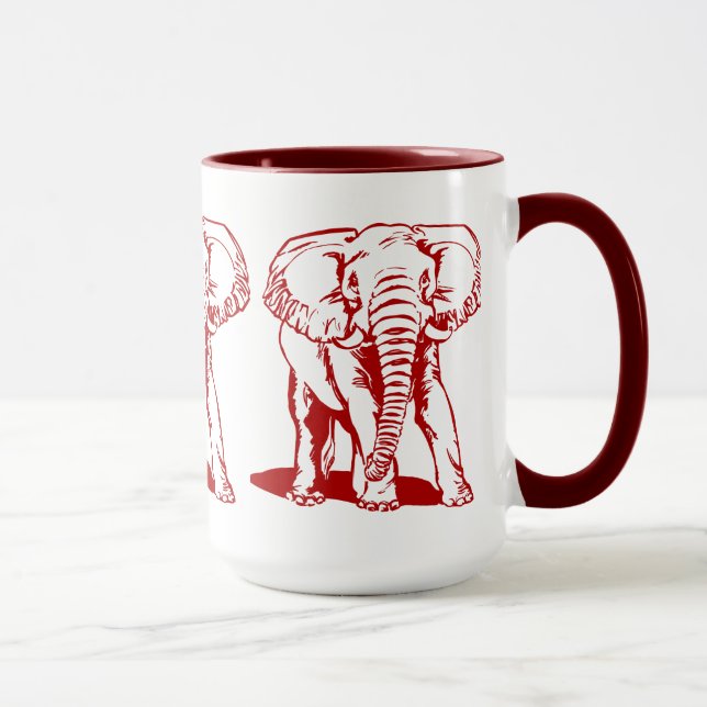 Taza Dibujo de líneas de elefante rojo oscuro (Derecha)