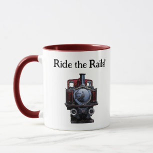 Taza Dibujo de Locomotora de Tren Rojo y Azul
