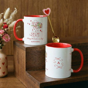 Taza Dibujo de ramo de perro lindo Feliz día de San Val