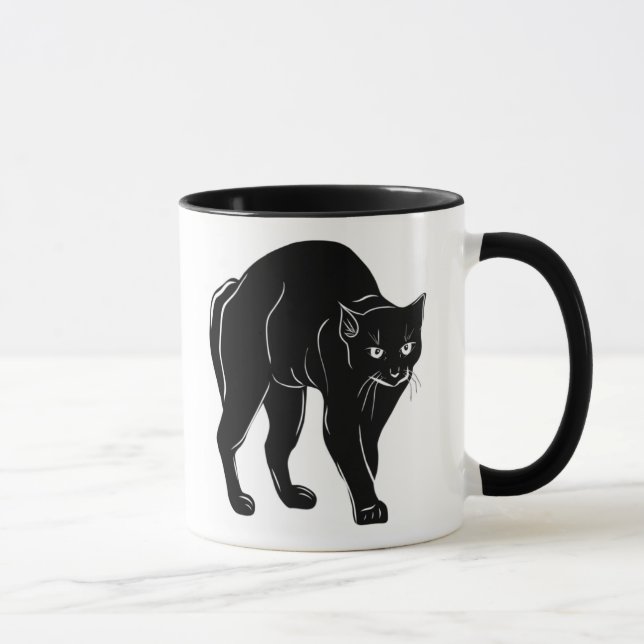 Taza Dibujo de silueta de gato negro de Halloween (Derecha)