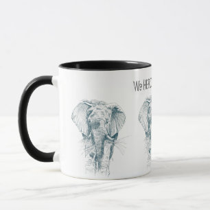 Taza Dibujo de tinta de manada de elefantes y un dicho 