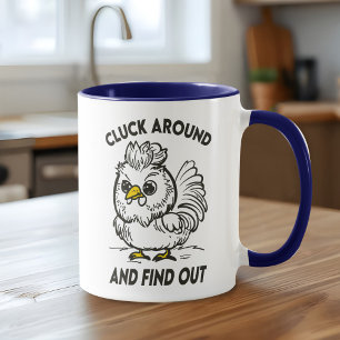 Taza Dibujo divertido de pollo que grazna alrededor y d