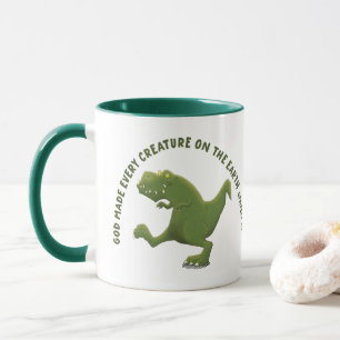 Taza Dibujo divertido de T rex, Dios hizo todas las cri