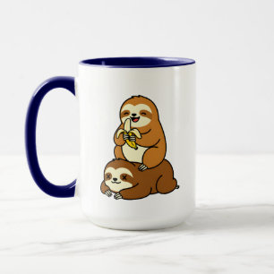 Taza Dibujo divertido de un perezoso lindo comiendo plá