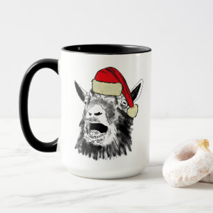 Taza Dibujo divertido de una cabra gritando en Navidad