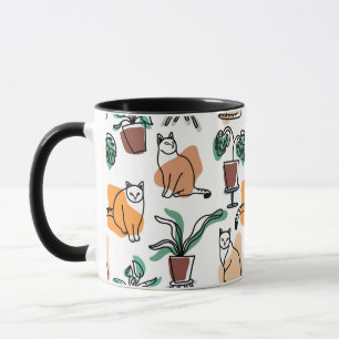 Taza Dibujo en línea de gatos y flores