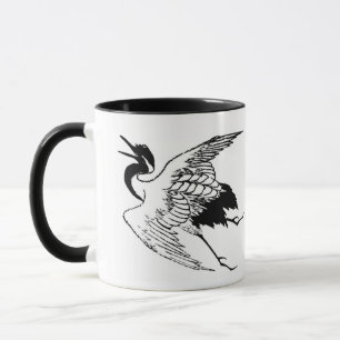 Taza Dibujo japonés vintage de una grúa