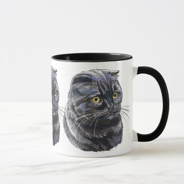Taza Dibujo manual divertido y esponjoso gato británico (Derecha)