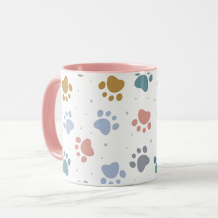Taza Dibujo minimalista de huellas de patas pastel ador