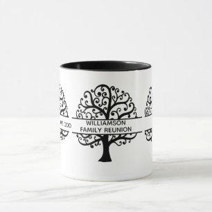 Taza Dibujo moderno de árbol familiar negro de la Reuni