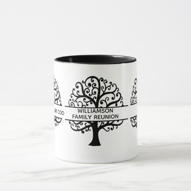 Taza Dibujo moderno de árbol familiar negro de la Reuni (Centro)