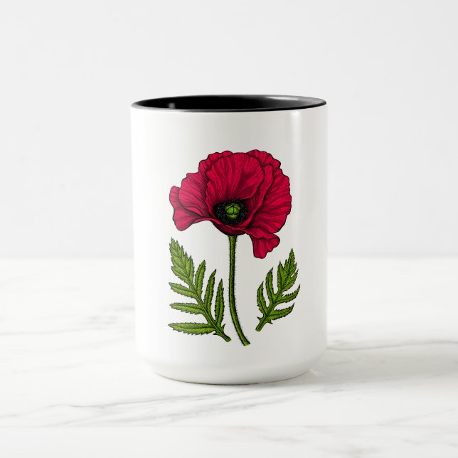 Taza Dibujo rojo de amapola 3 (Centro)