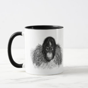 Taza Dibujo suave de simios blanco y negro en orangután