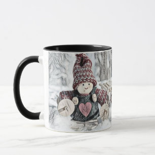 Taza Dibujo vintage de los gnomos en la nieve