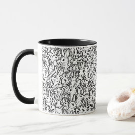 Taza Dibujos de conejo blanco y negro con modelo de con