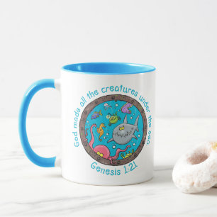 Taza Dibujos divertidos de criaturas marinas con versíc