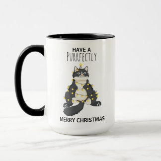 Taza Dibujos divertidos de Navidad gato negro simple hu