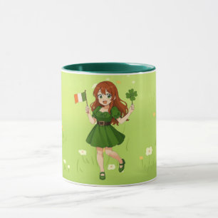 Taza Dibujos lindos de anime pelirrojos día de San Patr