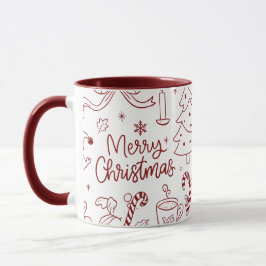 Taza Dibujos Navideños Minimalistas Elegantes a Mano