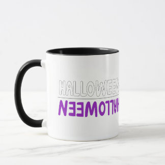 Taza Dinámico texto morado de Halloween con energía neg