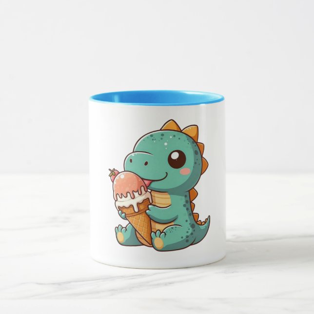 Taza Dino de comer helado lindo (Centro)