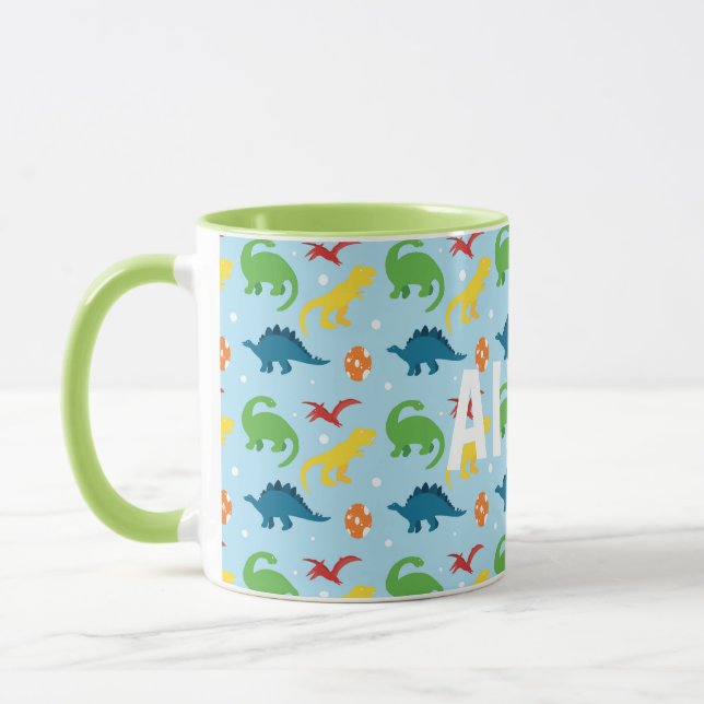 Taza Dino Divertido Rojo Amarillo Verde Azul niños Pers (Izquierda)