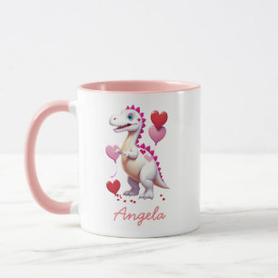 Taza Dinosaurio El día de San Valentín blanco