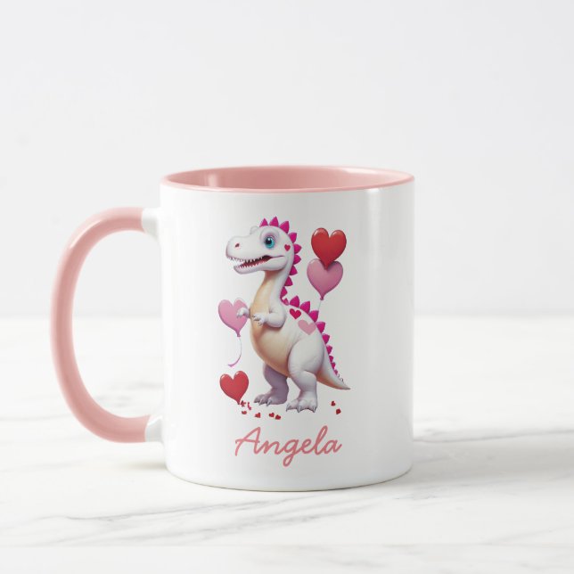 Taza Dinosaurio El día de San Valentín blanco (Izquierda)