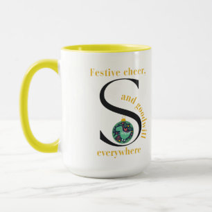 Taza Dinosaurio festivo Monograma S Saludo y buena volu