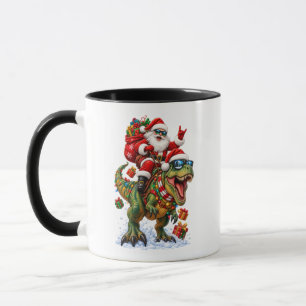 Taza Dinosaurio Retro Divertido Santa Claus Montando T-