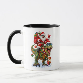 Taza Dinosaurio Retro Divertido Santa Claus Montando T-