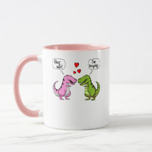 Taza Dinosaurio T-Rex abrazo a una pareja divertida Chi