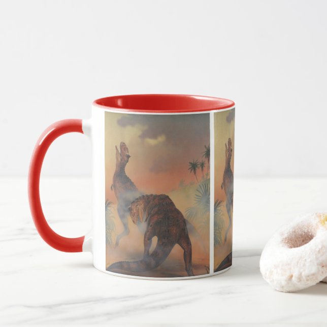 Taza Dinosaurios antiguos, Carnotaurus rugiendo en la s (Con donut)