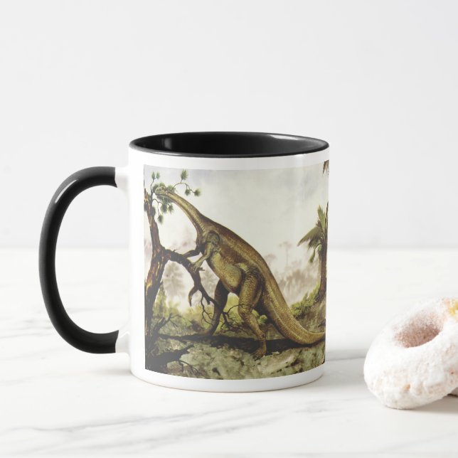Taza Dinosaurios antiguos, Plateosaurus pastando en árb (Con donut)