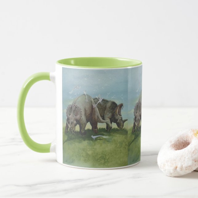Taza Dinosaurios vintage, Centrosaurus Grazing in Meado (Con donut)