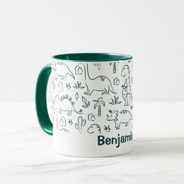 Taza Dinosaurs Boy Name Dino Cute Jungle Green (Anverso izquierdo)