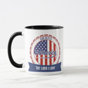 Taza Dios Bendiga a América, Fuente Retro y Diseño Patr