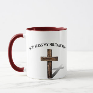 Taza DIOS BENDIGA A MI MADRE MILITAR con cruz escarpada