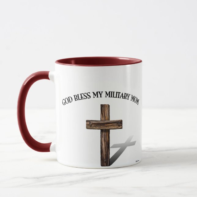 Taza DIOS BENDIGA A MI MADRE MILITAR con cruz escarpada (Izquierda)
