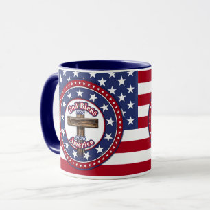 Taza Dios Bendiga América Cruz Áspera Bandera 1776-2026