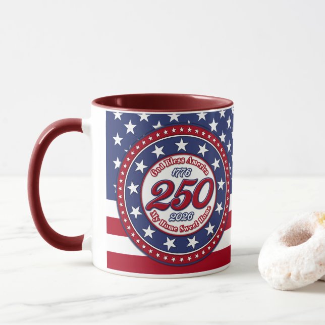 Taza Dios bendiga América Mi hogar dulce hogar con band (Con donut)